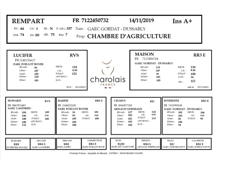 genealogie taureau charolais REMPART
