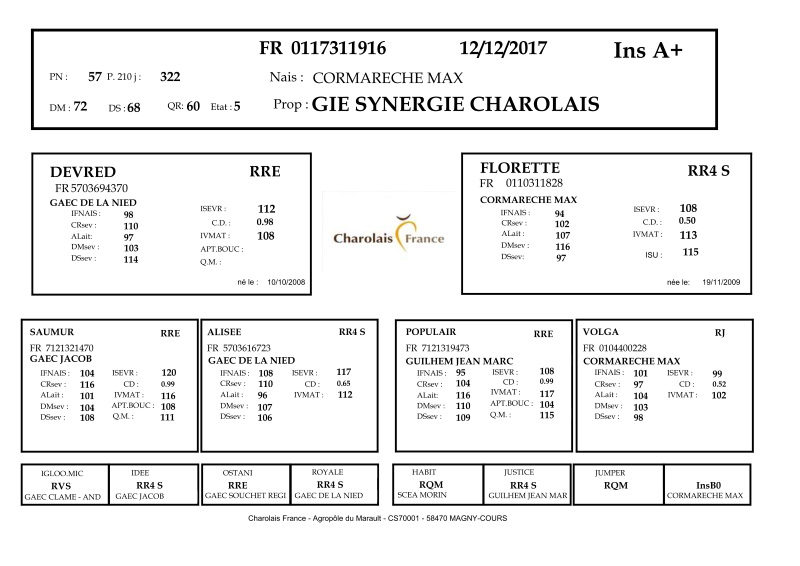 genealogie taureau charolais NOUNOURS