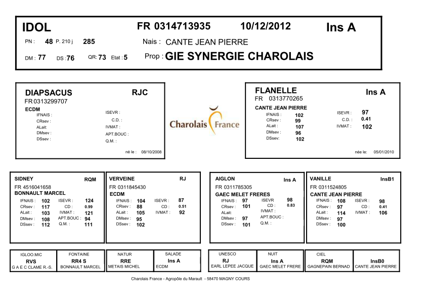 genealogie taureau charolais IDOL
