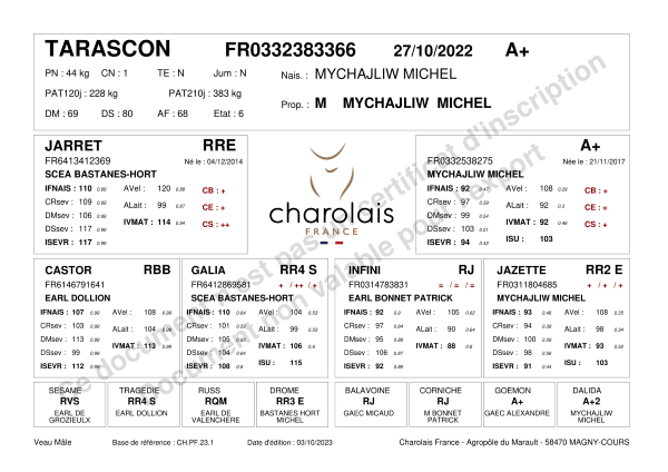 genealogie taureau charolais TARASCON