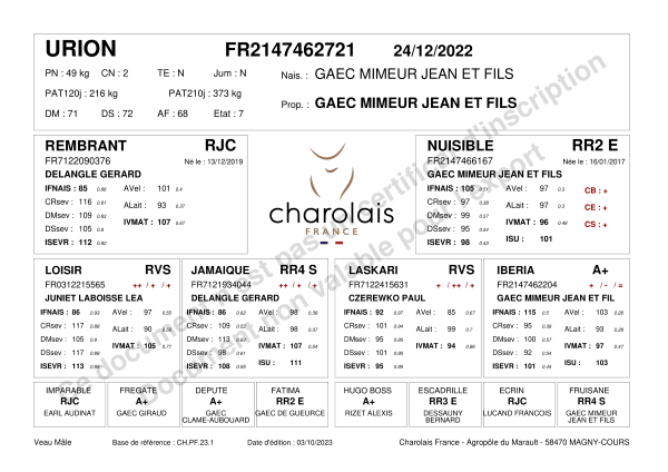 genealogie taureau charolais URION