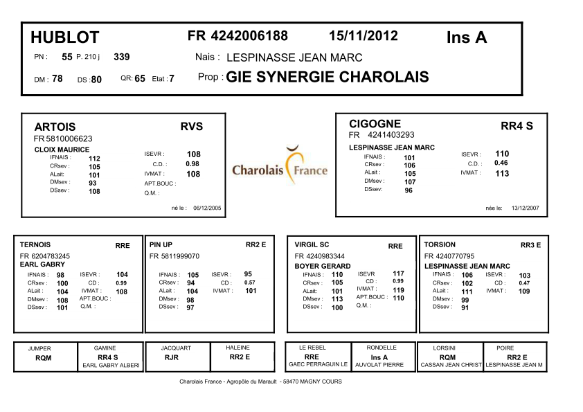 genealogie taureau charolais HUBLOT