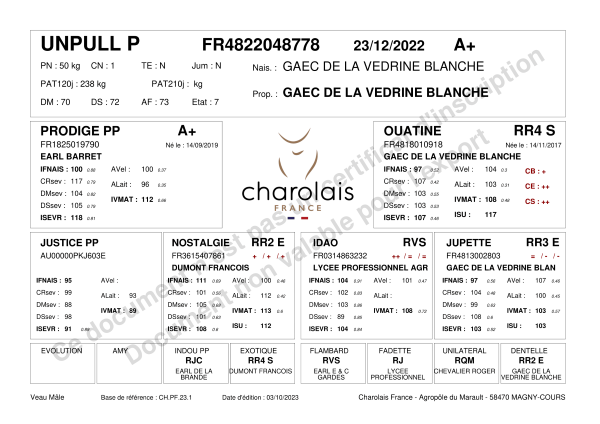genealogie taureau charolais UNPULL P