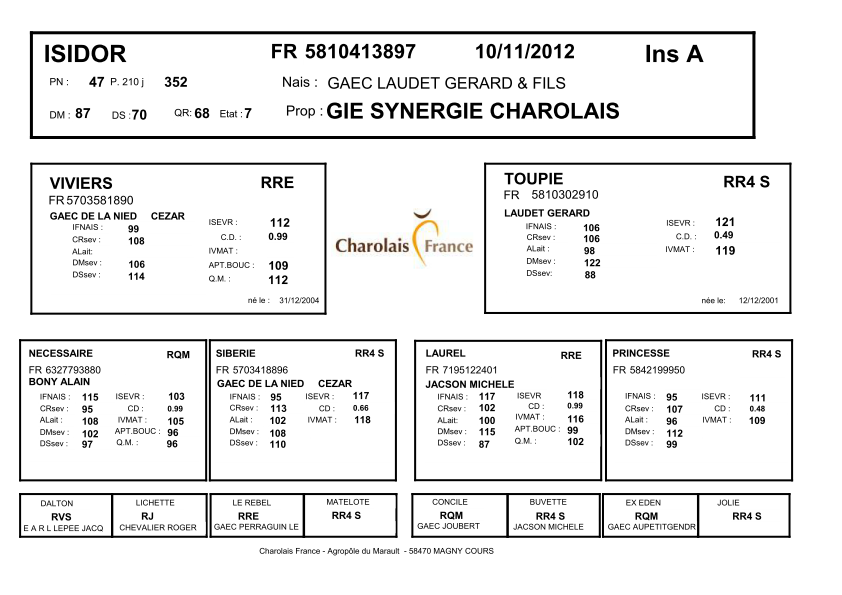 genealogie taureau charolais ISIDOR