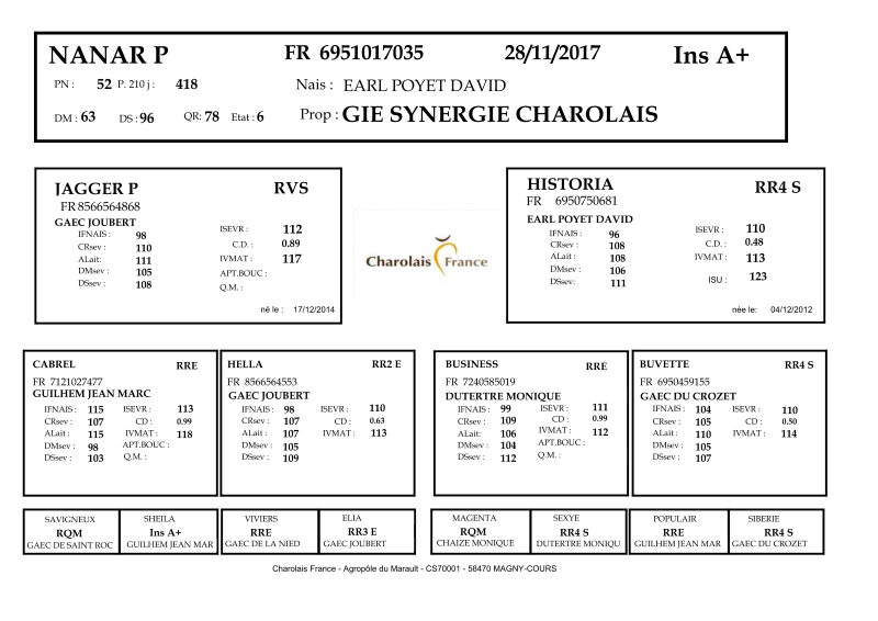 genealogie taureau charolais NANAR P