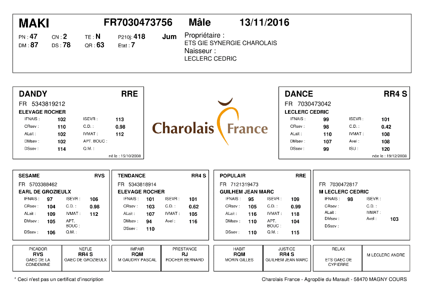 genealogie taureau charolais MAKI
