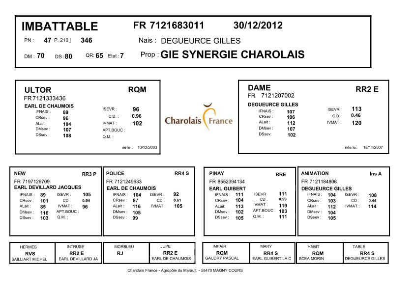 genealogie taureau charolais IMBATTABLE