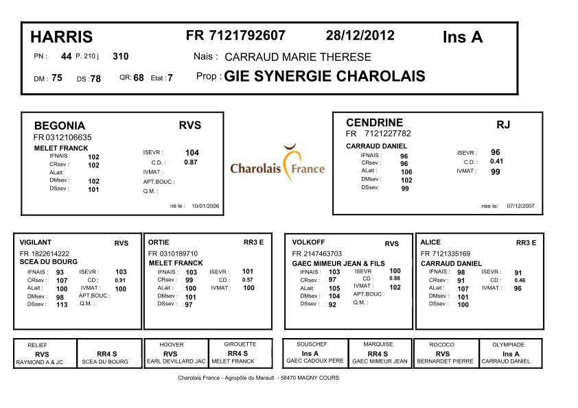 genealogie taureau charolais HARRIS