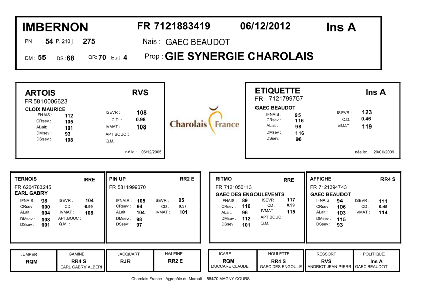 genealogie taureau charolais IMBERNON