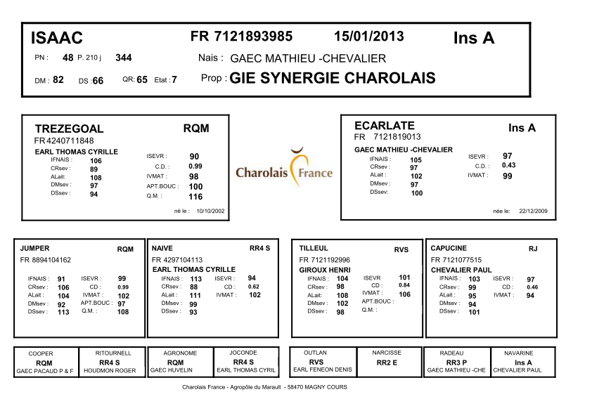 genealogie taureau charolais ISAAC
