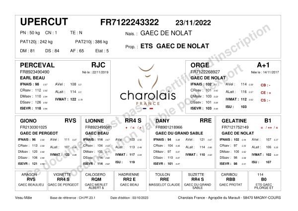 genealogie taureau charolais UPERCUT