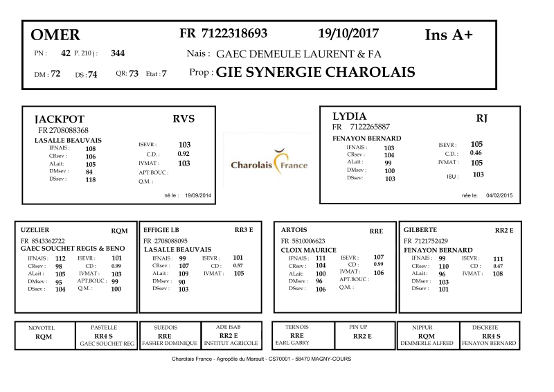 genealogie taureau charolais OMER