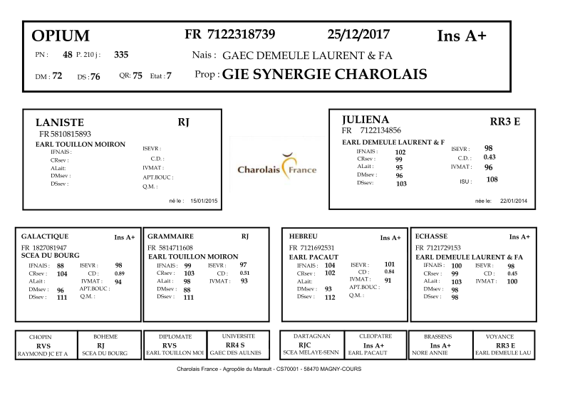 genealogie taureau charolais OPIUM