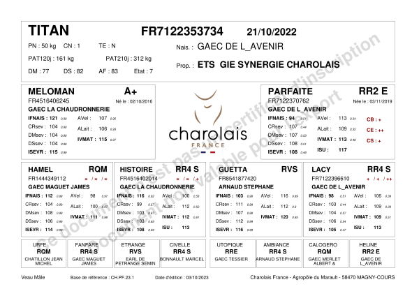 genealogie taureau charolais TITAN